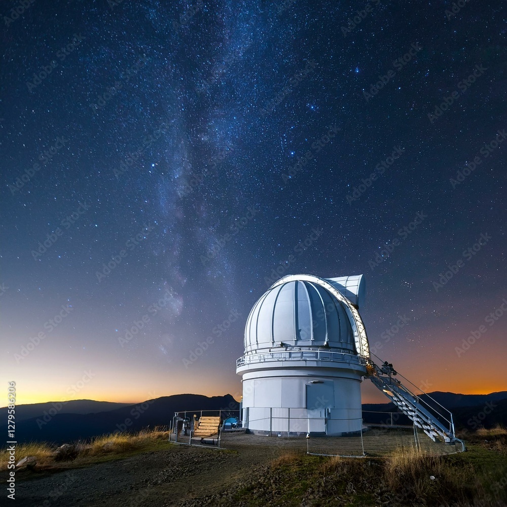 Obraz premium A professional astronomical observatory under a clear night sky, ready for deep space observation