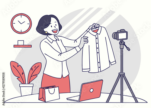 Woman Showcasing Fashion Items While Engaging with Viewers During a Livestream