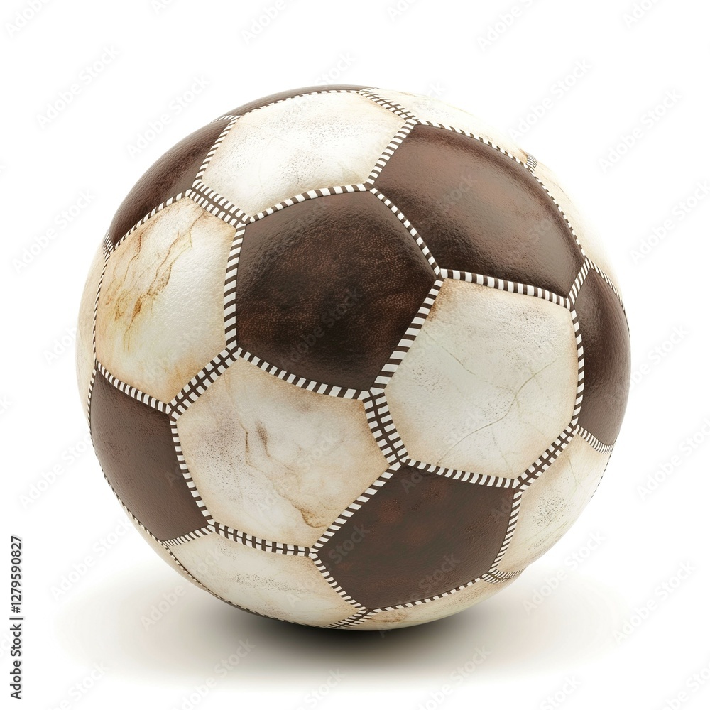 A classic black and white soccer ball resting on a smooth surface, showcasing its textured design and worn appearance. A classic black and white soccer ball resting on a smooth surface, showcasing its textured design and worn appearance.
