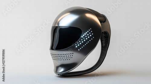 Cyberpunk Helmet: Futuristic, sleek, and innovative helmet design. A high-angle shot against a simple background, perfect for modern technology themes. photo