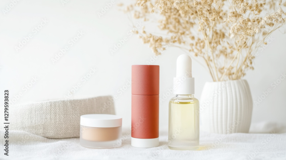 Natural dye cosmetic production setup with cream and oil containers Natural dye cosmetic production setup with cream and oil containers