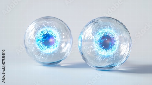 Cosmic Gaze: Two glowing, crystalline orbs, reminiscent of eyes, filled with swirling galaxies, suggesting a glimpse into the infinite depths of the cosmos.  photo