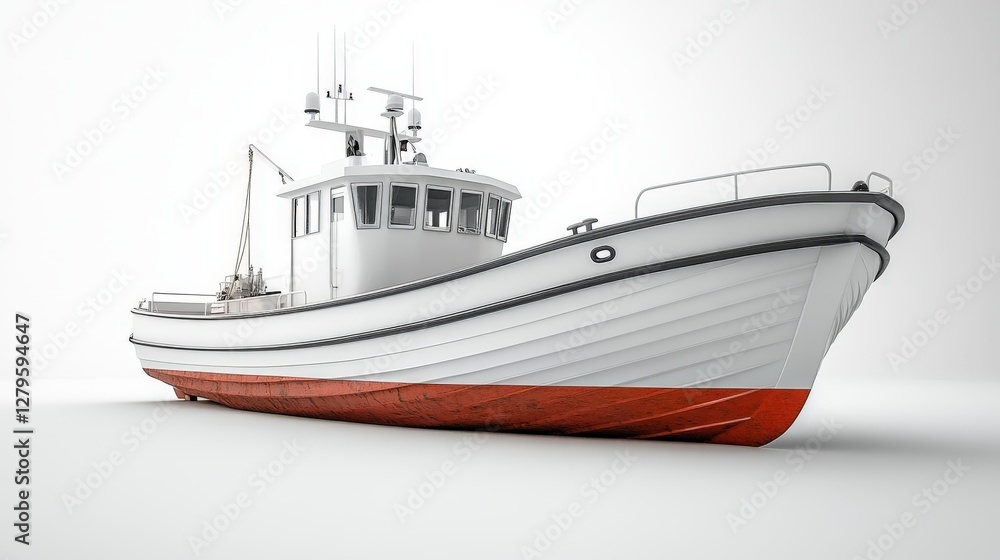Modern transport boat design isolated on a white background for clean visuals Modern transport boat design isolated on a white background for clean visuals