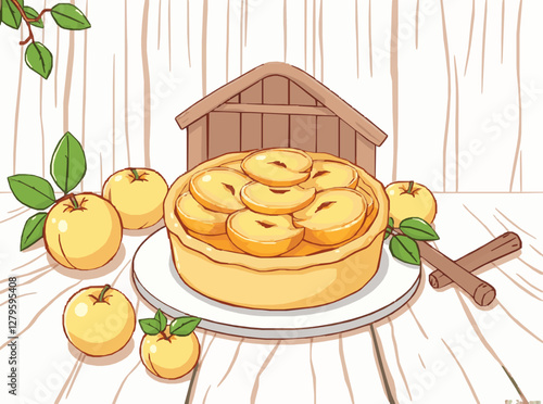 Tarte aux pommes maison sur fond en bois