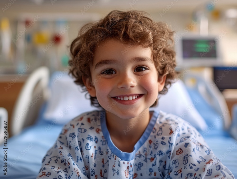 A sick child lying in a hospital bed, receiving medical care. The room has a calm atmosphere, with healthcare equipment nearby, symbolizing recovery and hope. A sick child lying in a hospital bed, receiving medical care. The room has a calm atmosphere, with healthcare equipment nearby, symbolizing recovery and hope.