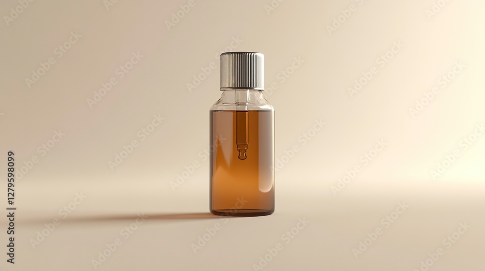 Nasal spray bottle filled with a clear liquid sits on a smooth surface under soft lighting Nasal spray bottle filled with a clear liquid sits on a smooth surface under soft lighting