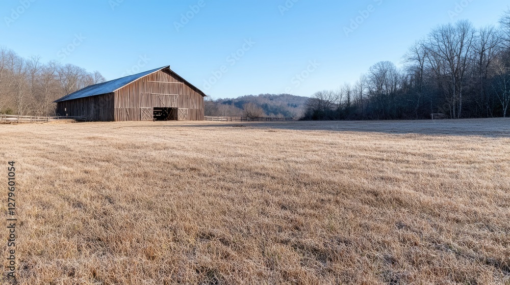 Obraz premium Rustic Barn in a Winter Meadow