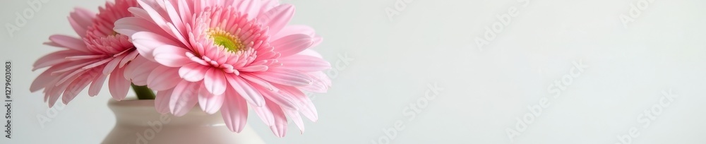 Fototapeta premium delicate pink gerbera petals unfolding in white vase, white, gerbera, bouquets