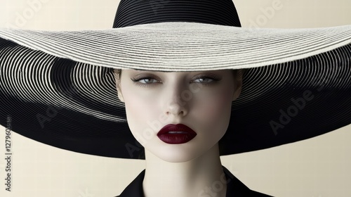 Wallpaper Mural A woman in a large black and white hat exudes timeless grace and beauty Torontodigital.ca