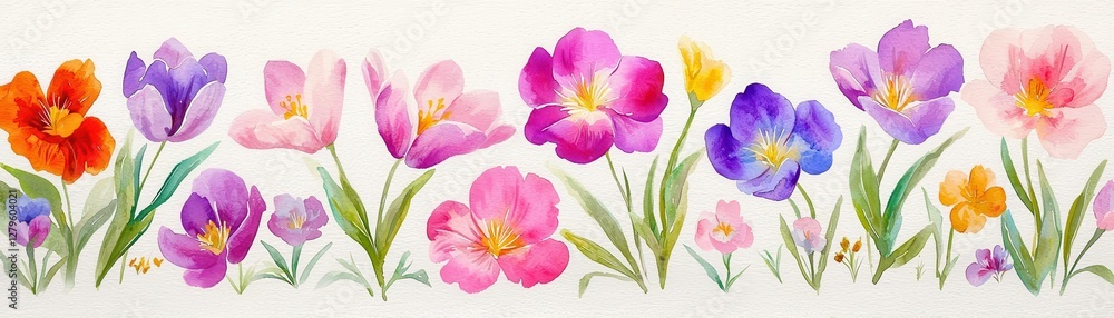 Obraz premium A vibrant watercolor painting of colorful blooming flowers.