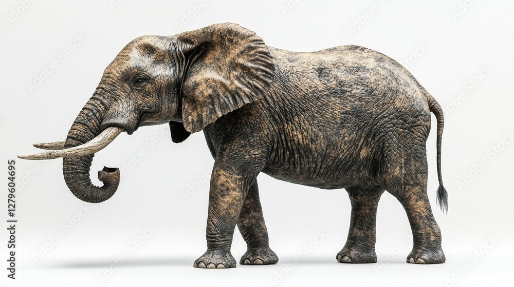 Fototapeta premium A full-length image of a young elephant in a studio, trunk lifted upwards