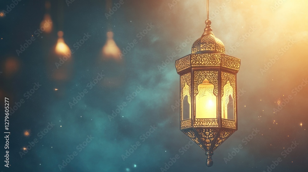 Eid Mubarak and Ramadan Kareem greetings with Islamic lantern and mosque in Eid al-Fitr style background, festive Islamic celebration design Eid Mubarak and Ramadan Kareem greetings with Islamic lantern and mosque in Eid al-Fitr style background, festive Islamic celebration design