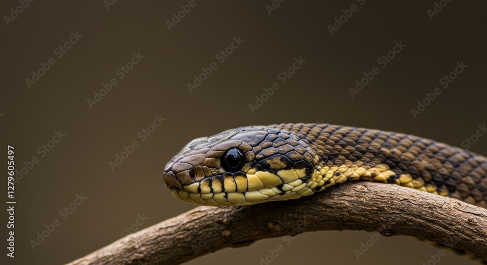 Fototapeta premium Captivating close-up portrait of a beautiful snake resting on a branch