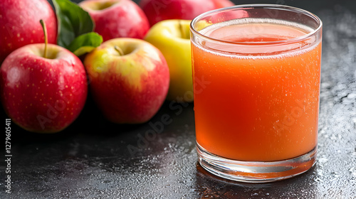 Wallpaper Mural Fresh apple juice glass, apples, dark background, healthy drink Torontodigital.ca