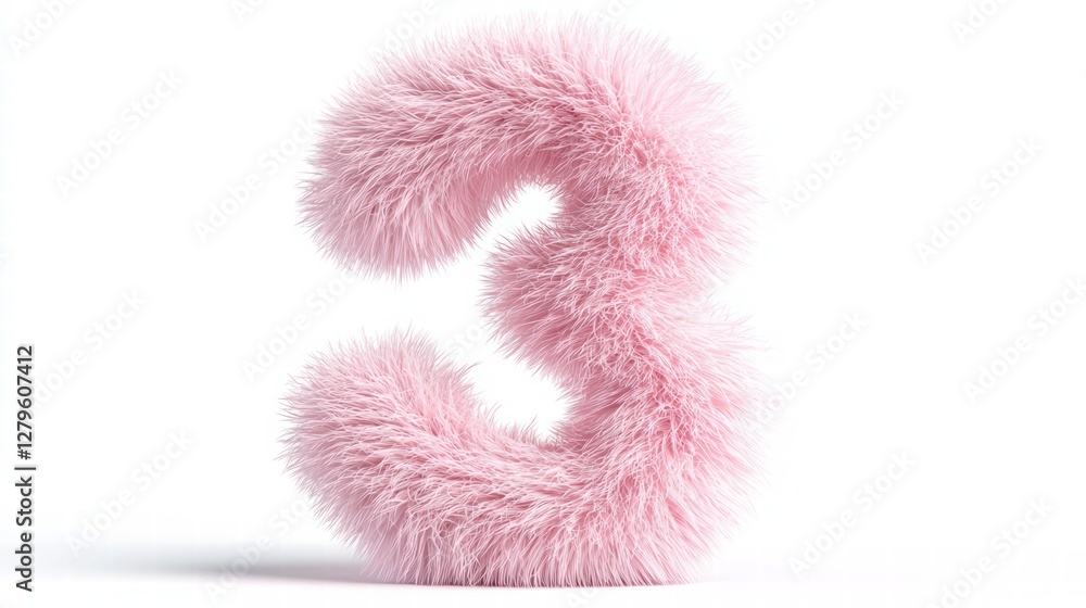 Playful Fuzzy Number 3: The number three takes on a whimsical appearance, crafted from soft, fluffy pink material, offering a playful take on numeric representation. Playful Fuzzy Number 3: The number three takes on a whimsical appearance, crafted from soft, fluffy pink material, offering a playful take on numeric representation.