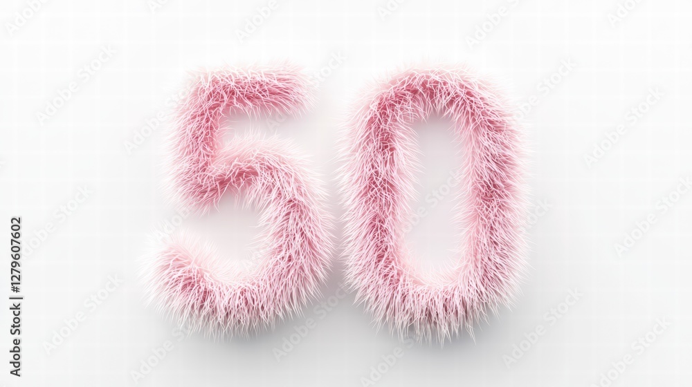 Pink Fluffy Number 50: A close-up shot of the number Pink Fluffy Number 50: A close-up shot of the number