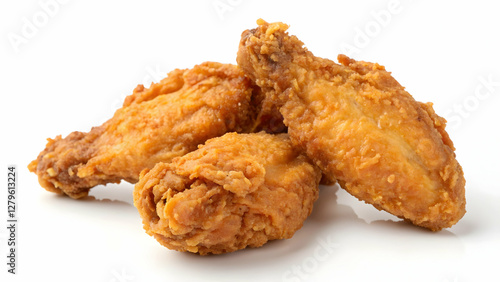 Crispy Fried Chicken Wings Isolated on White Background - Tasty Fast Food