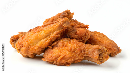 Crispy Fried Chicken Wings Isolated on White Background - Tasty Fast Food