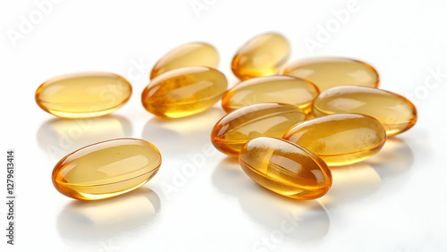 Fish Oil Omega-3 Softgel Capsules on White Background