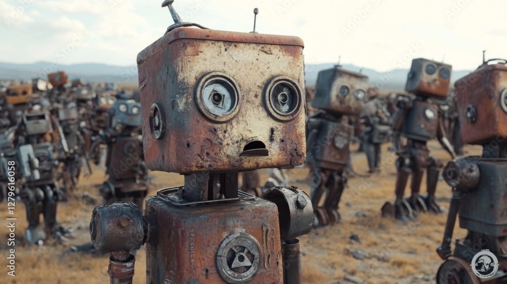 Rusty robots in desert landscape. Possible use stock photo Rusty robots in desert landscape. Possible use stock photo