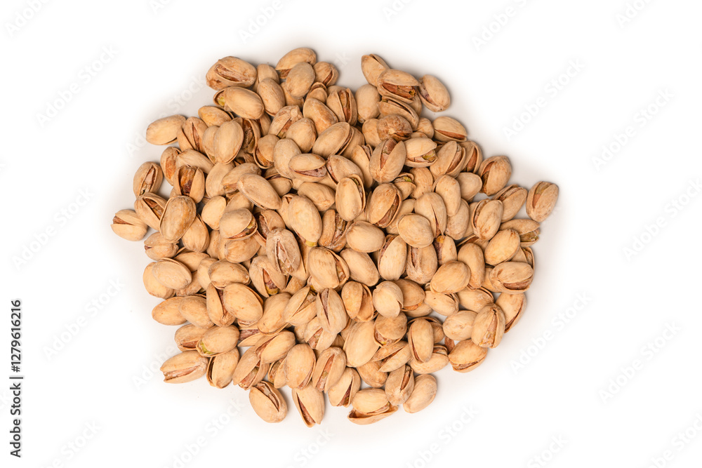 Tasty pistachios isolated on a white background.