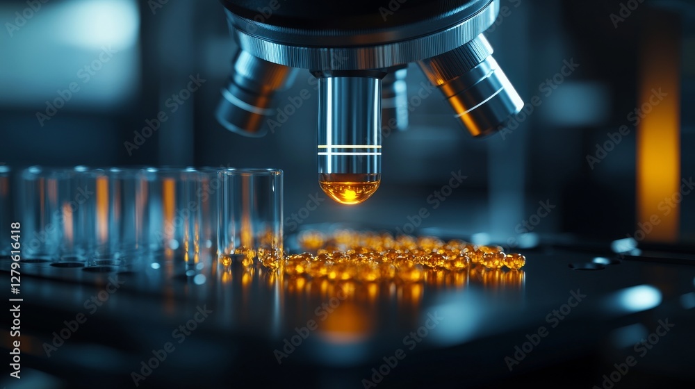 A highly detailed image of an advanced microscope in a pristine, futuristic laboratory, examining samples on a petri dish A highly detailed image of an advanced microscope in a pristine, futuristic laboratory, examining samples on a petri dish