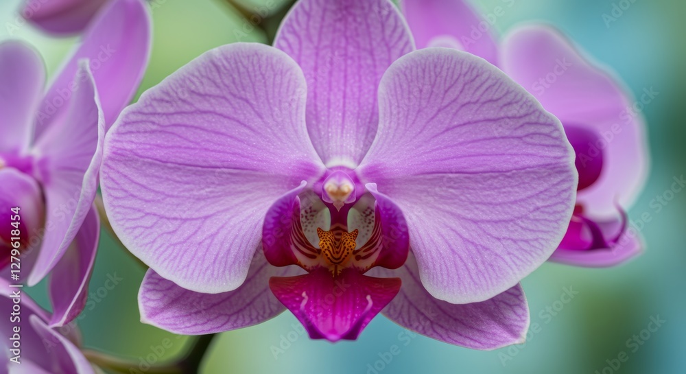 Delicate Purple Orchid Bloom Displaying Intricate Floral Patterns in Detail Delicate Purple Orchid Bloom Displaying Intricate Floral Patterns in Detail