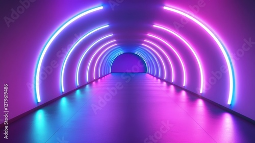 A background image of a futuristic tunnel with abstract shapes, lit by blue neon lights, symbolizing time travel