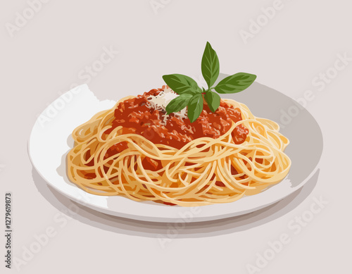 Spaghetti à la bolognaise avec feuilles de basilic