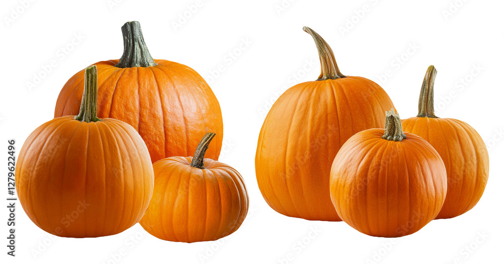 Obraz premium Group of fresh orange pumpkins isolated on transparent background