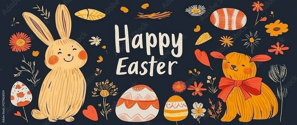 Fototapeta premium A visually appealing Easter design with decorated eggs in the background, modernly illustrated