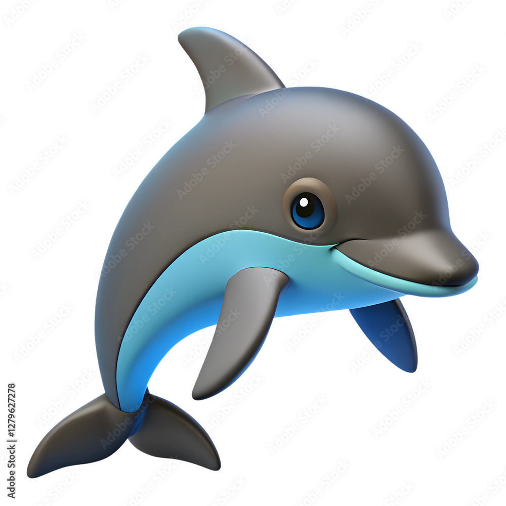 Fototapeta premium Black Dolphin. 3d rendering isolated on white background. Cartoon plastic style icon