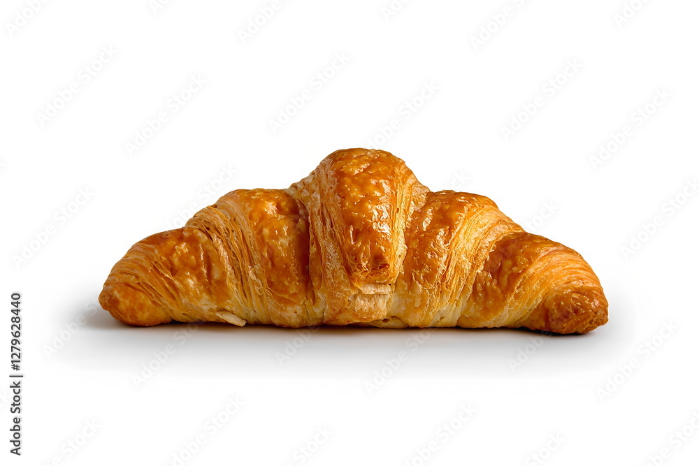 Freshly baked golden croissant with a flaky texture on a clean white background Freshly baked golden croissant with a flaky texture on a clean white background