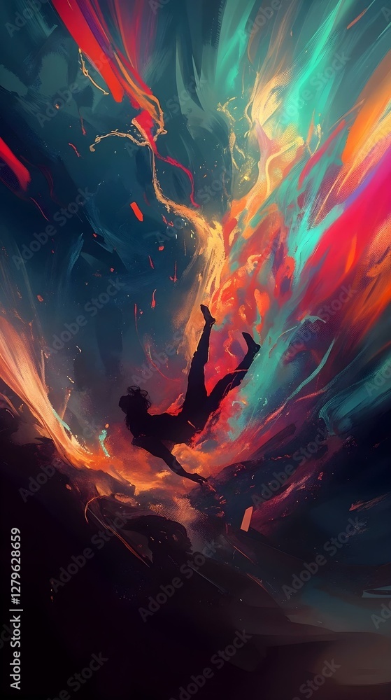 Fototapeta premium Silhouette of a man jumping in the water. 3d rendering
