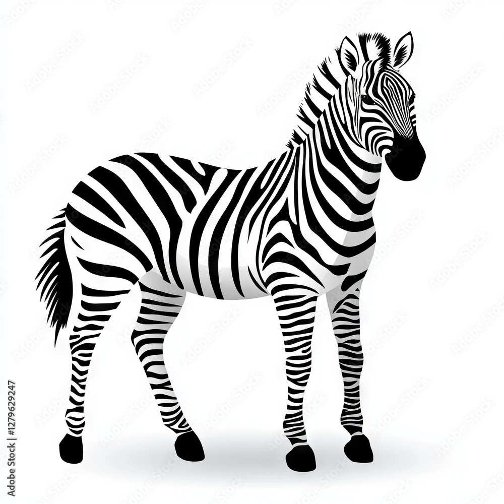 Fototapeta premium Striking Zebra: Elegant stripes define this animal on a plain white backdrop.