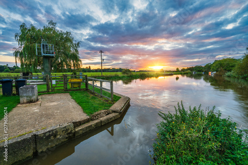 Wallpaper Mural Hemingford Meadow and Great Ouse river canal at sunset in Cambridgeshire. England Torontodigital.ca