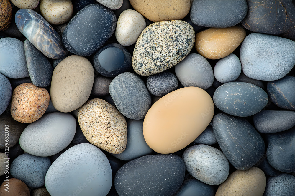 Serene Collection of Natural Pebbles on a Calm Beach Emanating Timeless Tranquility and Beauty Through Earthy Tones and Unique Textures Amidst Gentle Light. Serene Collection of Natural Pebbles on a Calm Beach Emanating Timeless Tranquility and Beauty Through Earthy Tones and Unique Textures Amidst Gentle Light.