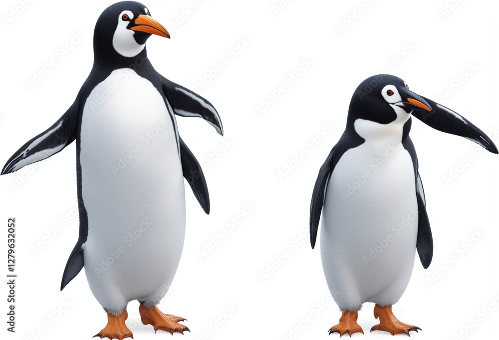 Fototapeta premium penguin isolated on transparent background,Full-body portrait of a penguin standing, on transparent background, PNG,Penguin on White Isolated on Transparent or White Background, PNG