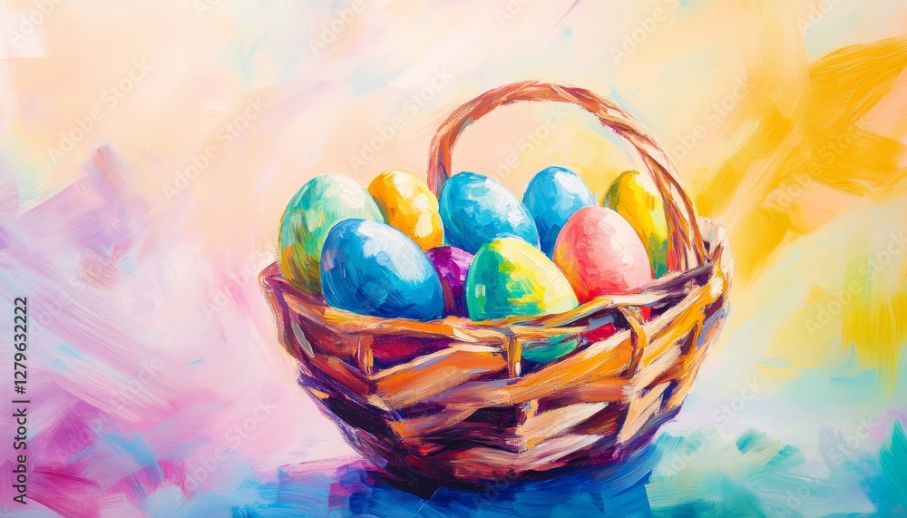 Fototapeta premium Easter celebration with colorful eggs in a basket festive scene vibrant art