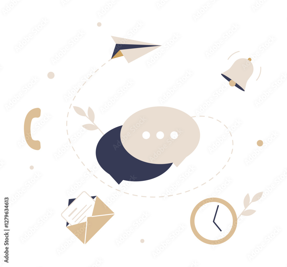 Speech Bubbles And Communication Icons In Flat Vector Illustration Symbolizing Messaging, Digital Conversation, And Online Chat, Isolated On White Background Speech Bubbles And Communication Icons In Flat Vector Illustration Symbolizing Messaging, Digital Conversation, And Online Chat, Isolated On White Background