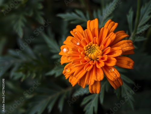 A close-up photograph of raindrops gently clinging to a small flower's petals showcasing intricate beauty of nature photo