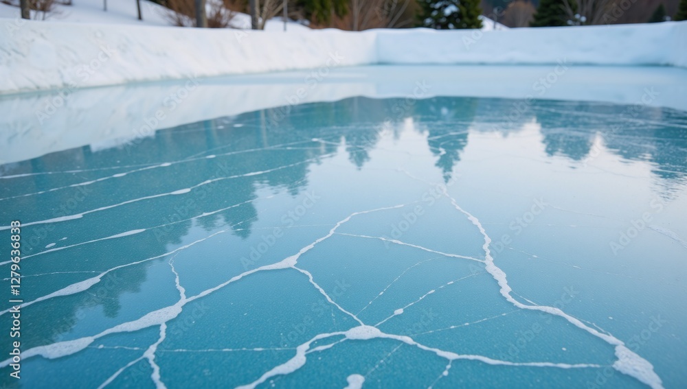 Obraz premium Ice-rink backdrop featuring natural ice scrapes as intricate textures in a large-scale winter landscape image