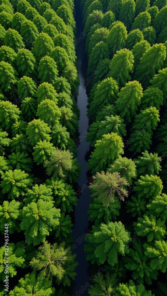 Aerial top-view illustration showcasing an abstracted forest landscape with atmospheric textures emphasizing the health and ecosystem of the forest Aerial top-view illustration showcasing an abstracted forest landscape with atmospheric textures emphasizing the health and ecosystem of the forest