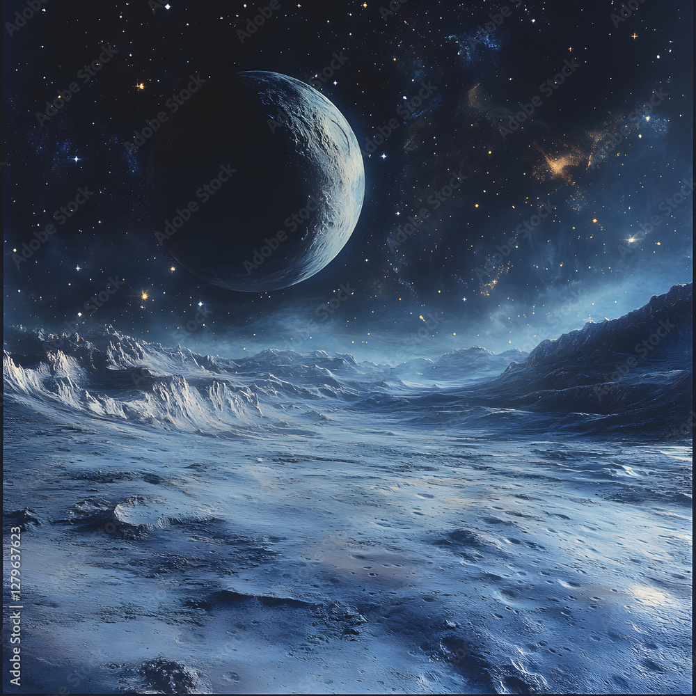 Fototapeta premium The Lonely Beauty of Pluto: A Celestial Wonderland Shrouded in Mystery and Shadow