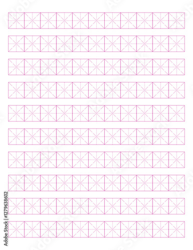 Workbook for writing hieroglyphs. Lined mesh paper for printing. Geometric pattern for school. Realistic lined paper. Simulator for writing. Page of calligraphy exercises. Graph paper.