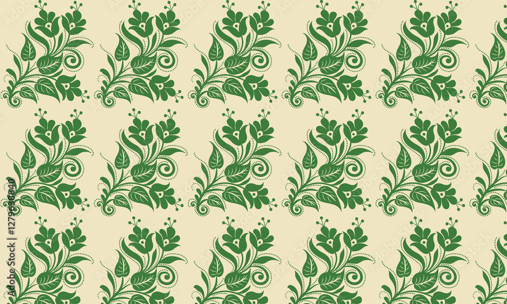 Fototapeta premium Luxury nature leaves,Vines and flowers pattern design, Green leaf arts, Hand drawn outline design for fabric , print, cover, banner and invitation, Vector illustration.