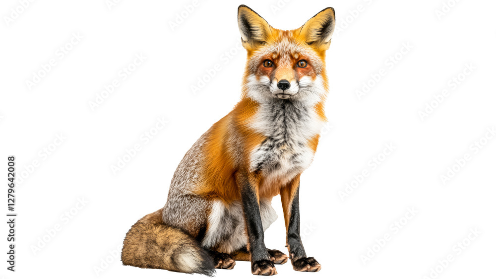 Obraz premium Red fox sitting gracefully on a white background