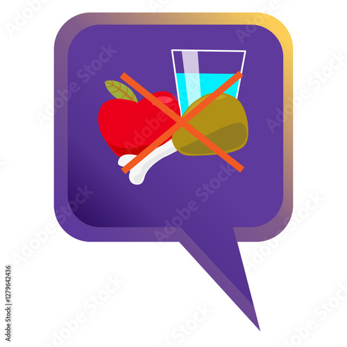 Flat style graphic featuring crossed-out food and drink icons illustrating a no eating or drinking policy. a suitable illustration to describe moment fasting 