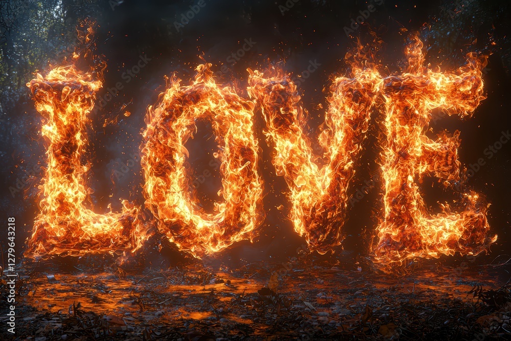 Illuminated flames are creatively forming the expressive and powerful word LOVE Illuminated flames are creatively forming the expressive and powerful word LOVE