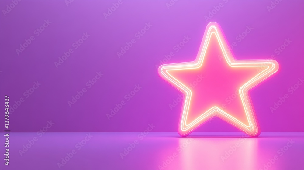 A glossy neon star icon shines brilliantly against a solid pastel purple backdrop, providing a lively and contemporary aesthetic that enhances the surrounding environment A glossy neon star icon shines brilliantly against a solid pastel purple backdrop, providing a lively and contemporary aesthetic that enhances the surrounding environment